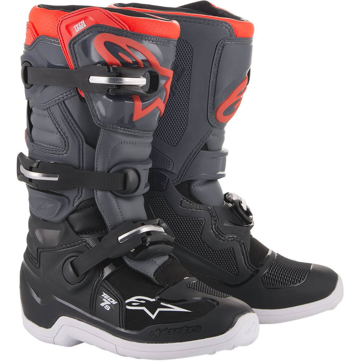 Alpinestars 2026 Tech 7S Youth Motocross Boots Black Dark Grey Red